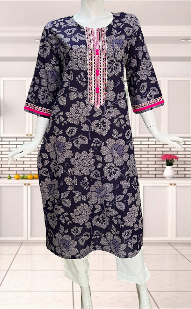 Purple Floral Jaipuri Cotton Kurti. Pure Versatile Cotton. | Laces and Frills