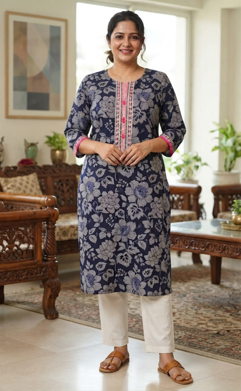 Purple Floral Jaipuri Cotton Kurti. Pure Versatile Cotton. | Laces and Frills