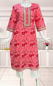 Pink/Red Garden Jaipuri Cotton Kurti. Pure Versatile Cotton. | Laces and Frills