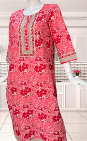 Pink/Red Garden Jaipuri Cotton Kurti. Pure Versatile Cotton. | Laces and Frills
