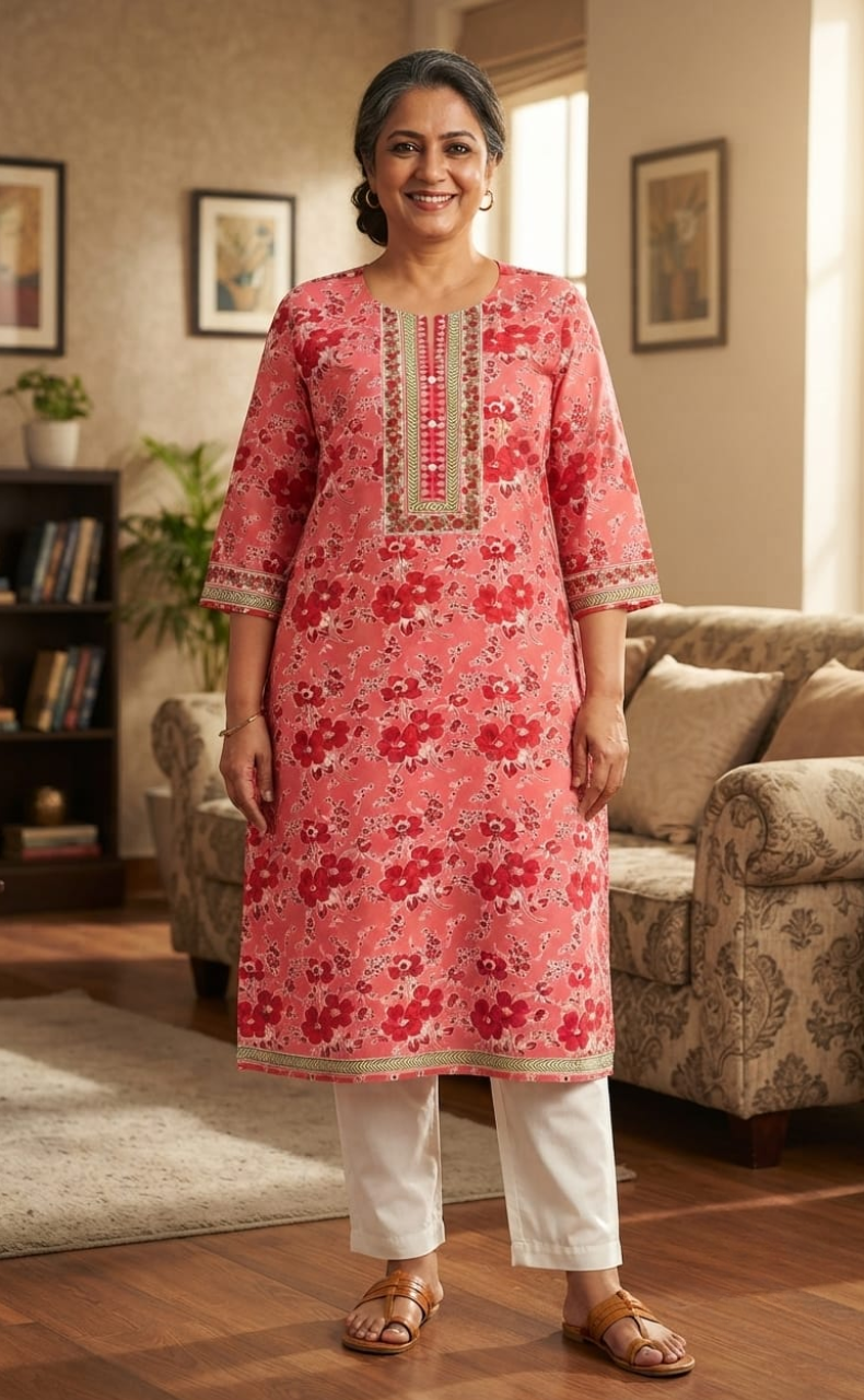 Pink Garden Jaipuri Cotton Kurti. Pure Versatile Cotton. | Laces and Frills