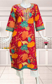 Pink/Red Garden Jaipuri Cotton Kurti. Pure Versatile Cotton. | Laces and Frills