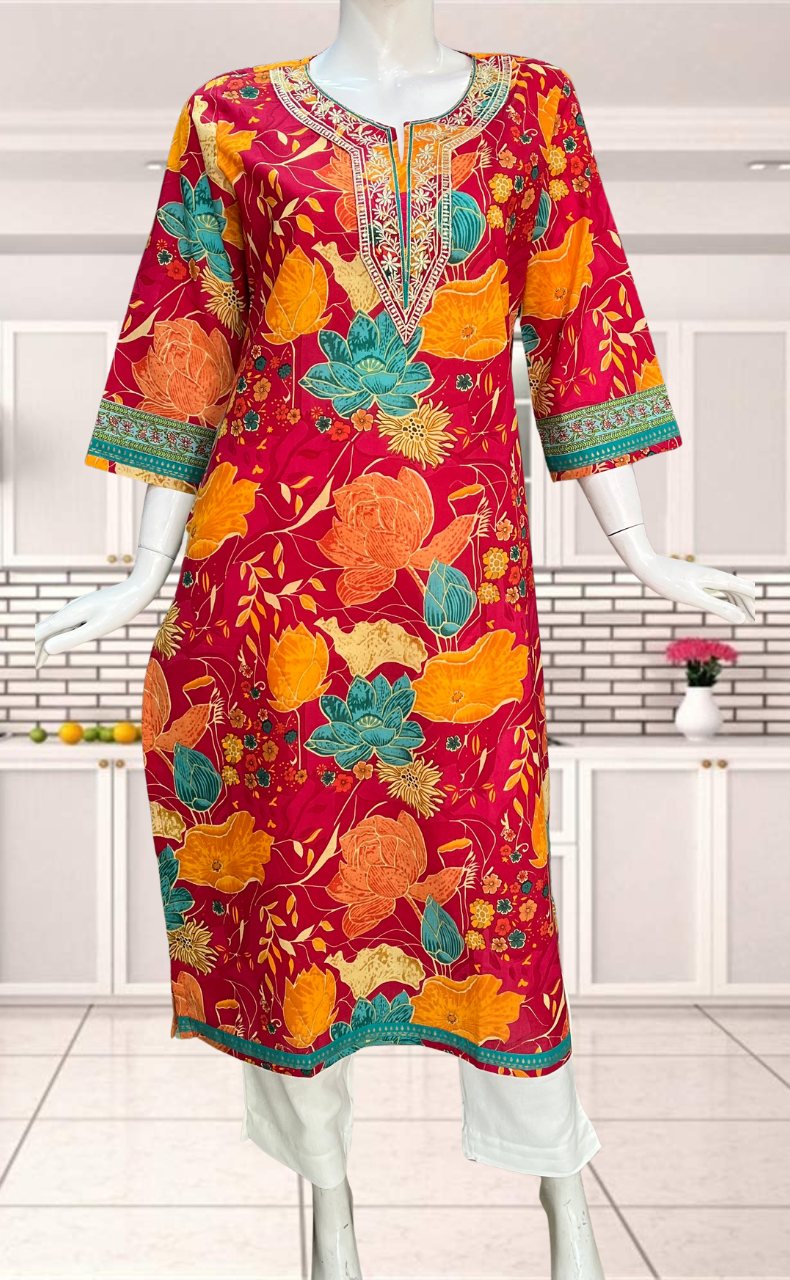 Pink/Red Garden Jaipuri Cotton Kurti. Pure Versatile Cotton. | Laces and Frills