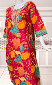 Pink/Red Garden Jaipuri Cotton Kurti. Pure Versatile Cotton. | Laces and Frills