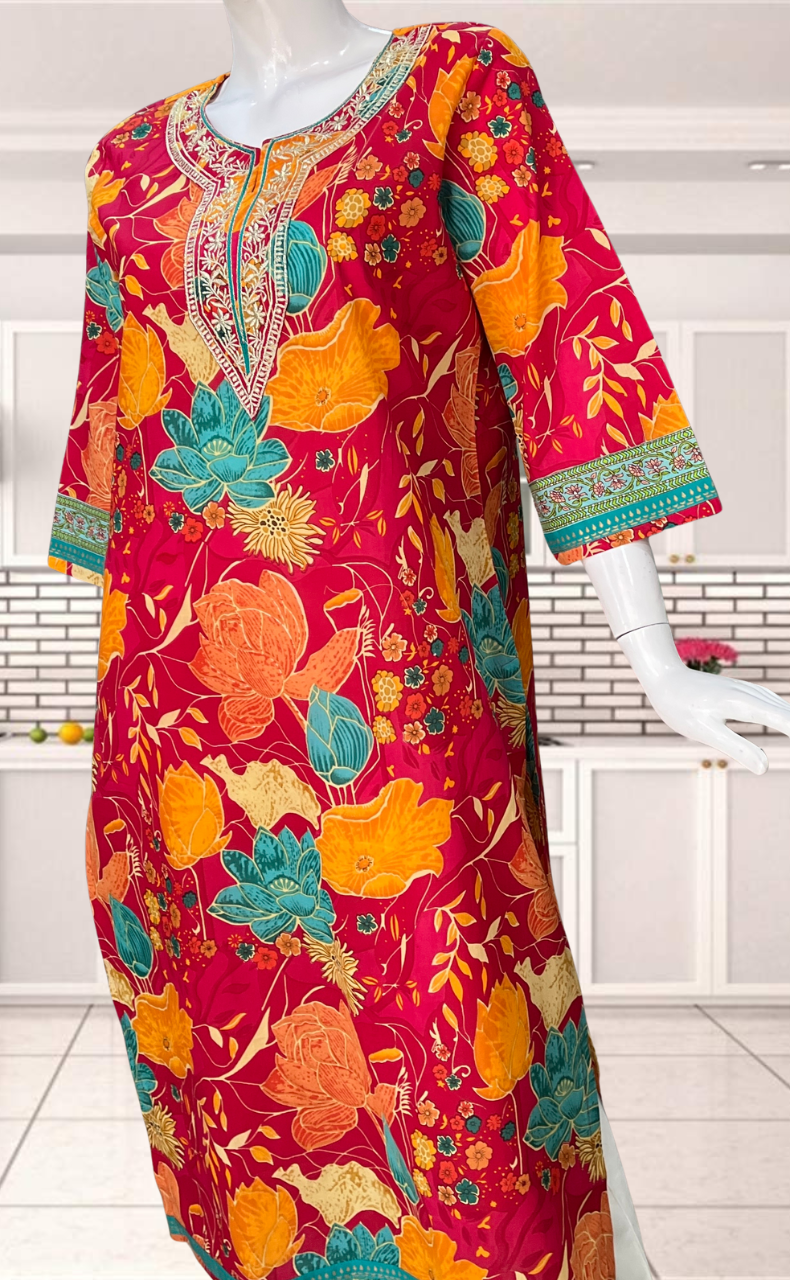 Pink/Red Garden Jaipuri Cotton Kurti. Pure Versatile Cotton. | Laces and Frills