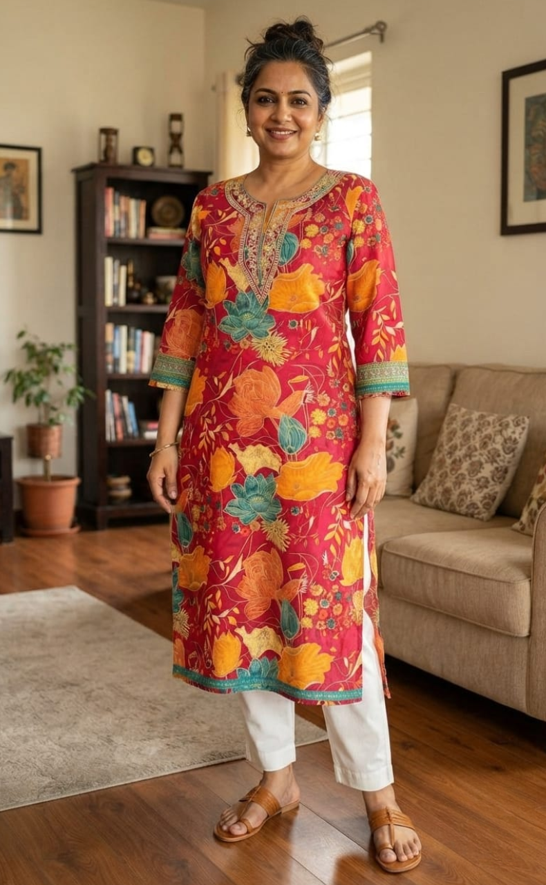 Red Garden Jaipuri Cotton Kurti. Pure Versatile Cotton. | Laces and Frills