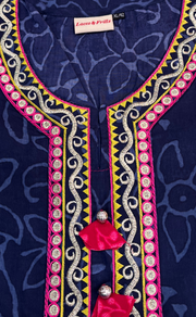 Navy Blue Floral Jaipuri Cotton Kurti. Pure Versatile Cotton. | Laces and Frills