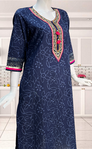 Navy Blue Floral Jaipuri Cotton Kurti. Pure Versatile Cotton. | Laces and Frills