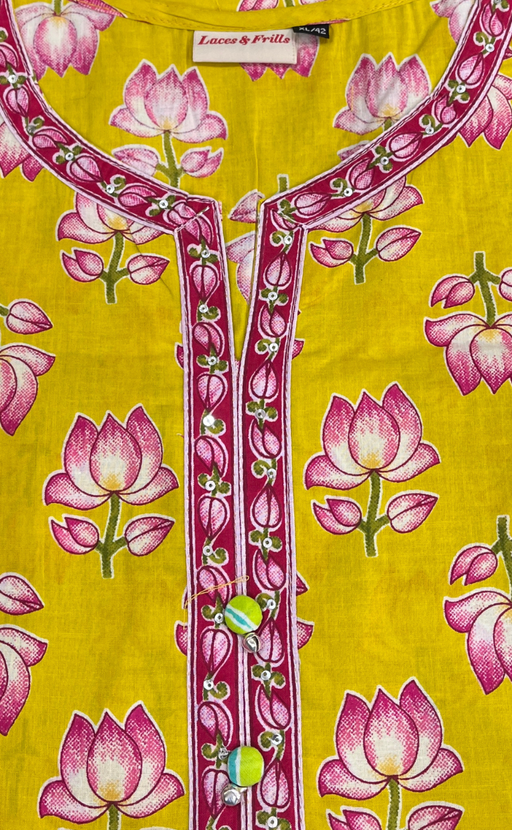 Yellow Floral Jaipuri Cotton Kurti. Pure Versatile Cotton. | Laces and Frills