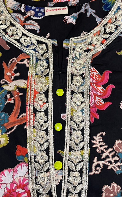 Black Garden Jaipuri Cotton Kurti. Pure Versatile Cotton. | Laces and Frills