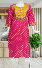 Yellow/Pink Stripes Jaipuri Cotton Kurti. Pure Versatile Cotton. | Laces and Frills