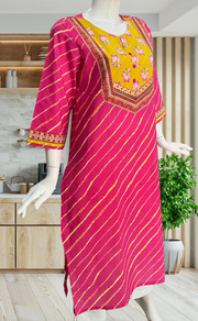 Yellow/Pink Stripes Jaipuri Cotton Kurti. Pure Versatile Cotton. | Laces and Frills