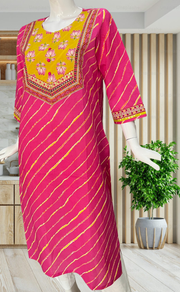 Yellow/Pink Stripes Jaipuri Cotton Kurti. Pure Versatile Cotton. | Laces and Frills