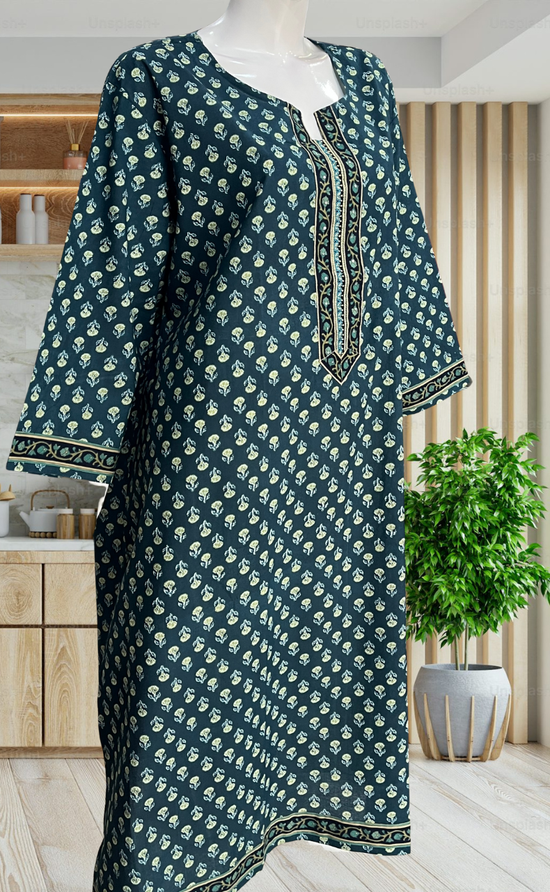 Teal Blue Tiny Flora Jaipuri Cotton Kurti. Pure Versatile Cotton. | Laces and Frills