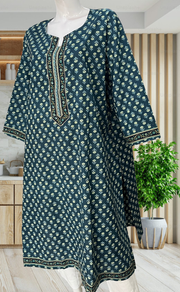 Teal Blue Tiny Flora Jaipuri Cotton Kurti. Pure Versatile Cotton. | Laces and Frills