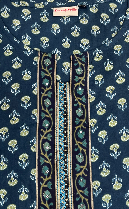 Teal Blue Tiny Flora Jaipuri Cotton Kurti. Pure Versatile Cotton. | Laces and Frills