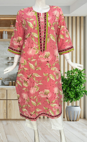 Pink Floral Jaipuri Cotton Kurti. Pure Versatile Cotton. | Laces and Frills
