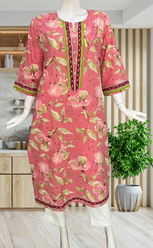 Pink Floral Jaipuri Cotton Kurti. Pure Versatile Cotton. | Laces and Frills