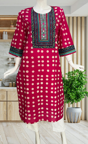 Rani Pink Dots Jaipuri Cotton Kurti. Pure Versatile Cotton. | Laces and Frills