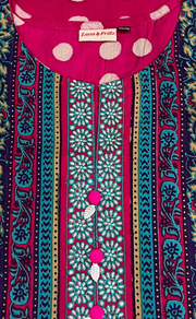Rani Pink Dots Jaipuri Cotton Kurti. Pure Versatile Cotton. | Laces and Frills