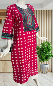 Rani Pink Dots Jaipuri Cotton Kurti. Pure Versatile Cotton. | Laces and Frills