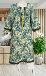 Beige/Blue Garden Jaipuri Cotton Kurti. Pure Versatile Cotton. | Laces and Frills