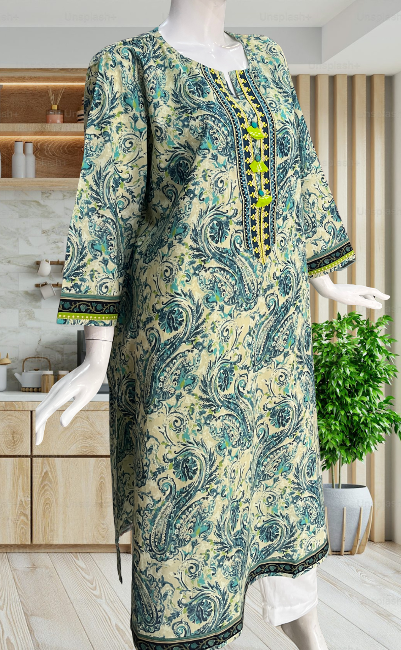 Beige/Blue Garden Jaipuri Cotton Kurti. Pure Versatile Cotton. | Laces and Frills