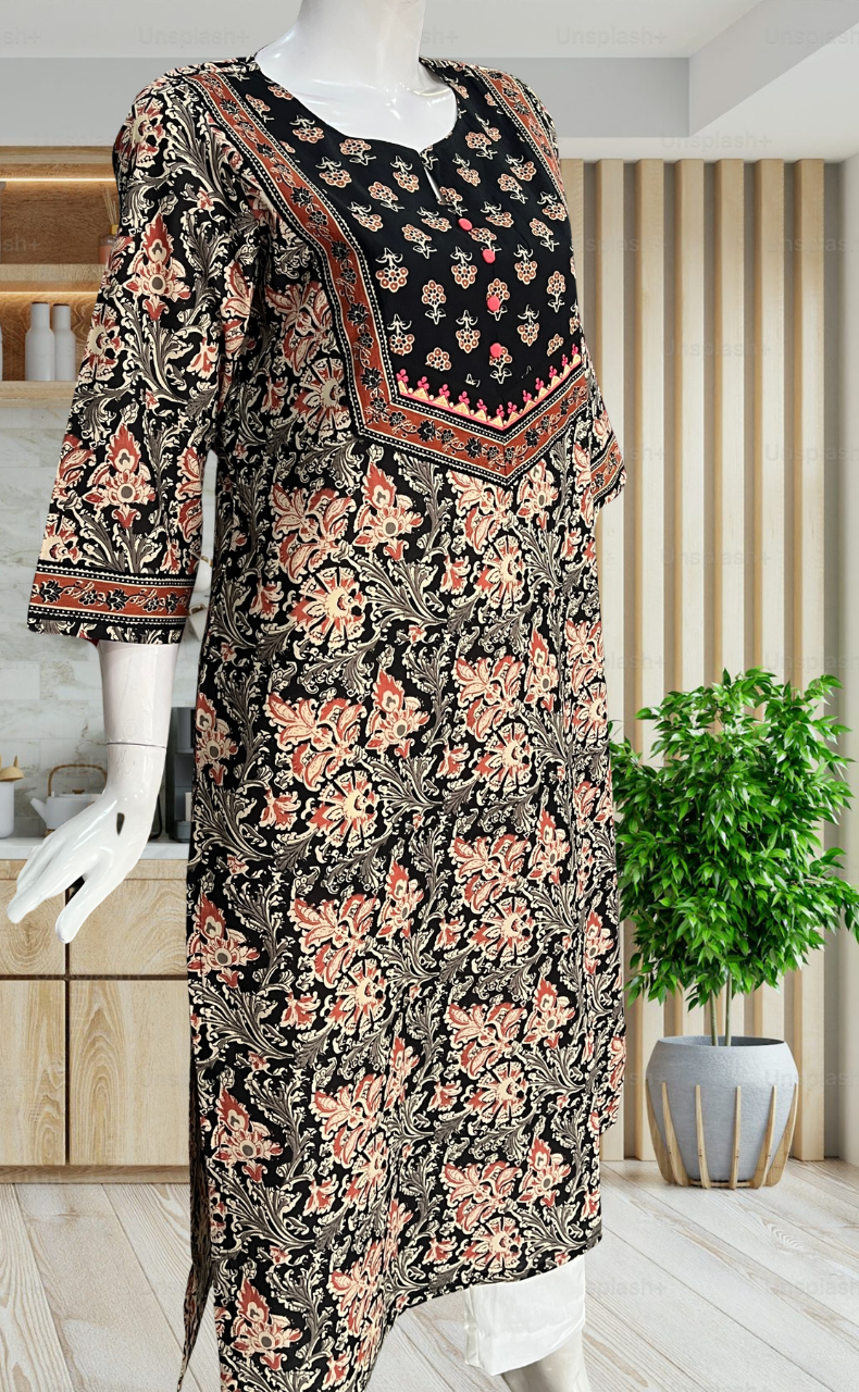 Black Garden Jaipuri Cotton Kurti. Pure Versatile Cotton. | Laces and Frills