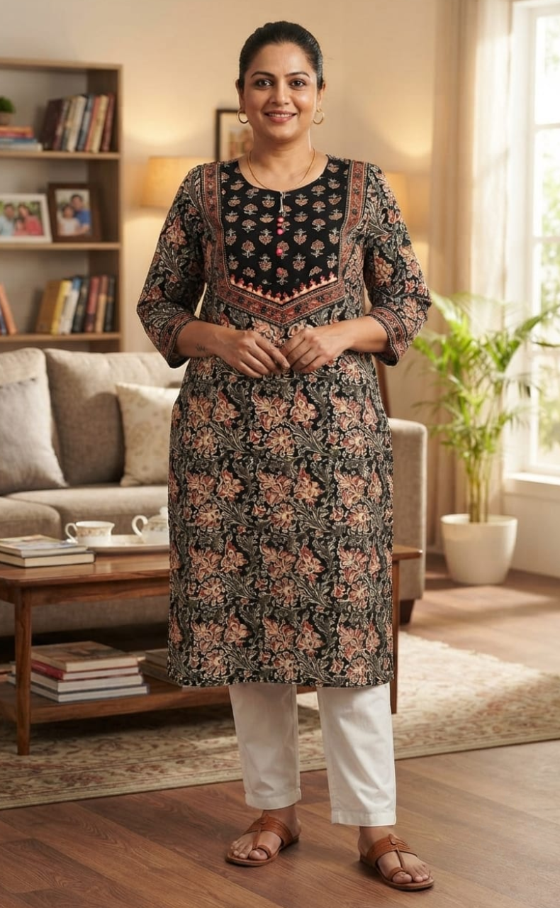 Black Garden Jaipuri Cotton Kurti. Pure Versatile Cotton. | Laces and Frills