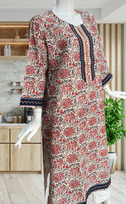 Off White/Maroon Garden Jaipuri Cotton Kurti. Pure Versatile Cotton. | Laces and Frills - Laces and Frills