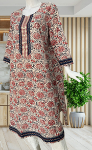 Off White/Maroon Garden Jaipuri Cotton Kurti. Pure Versatile Cotton. | Laces and Frills - Laces and Frills