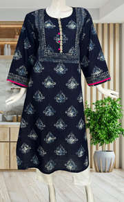 Blue Motif Jaipuri Cotton Kurti. Pure Versatile Cotton. | Laces and Frills - Laces and Frills