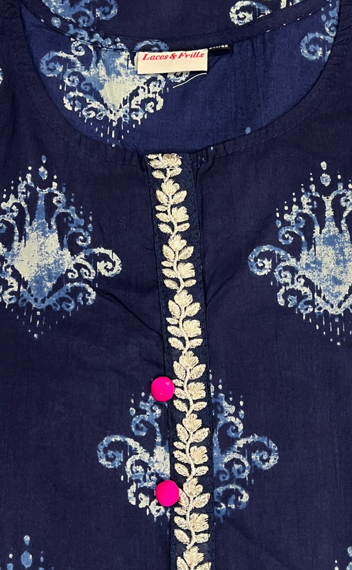 Blue Motif Jaipuri Cotton Kurti. Pure Versatile Cotton. | Laces and Frills - Laces and Frills