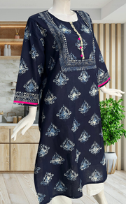 Blue Motif Jaipuri Cotton Kurti. Pure Versatile Cotton. | Laces and Frills - Laces and Frills