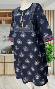 Blue Motif Jaipuri Cotton Kurti. Pure Versatile Cotton. | Laces and Frills - Laces and Frills