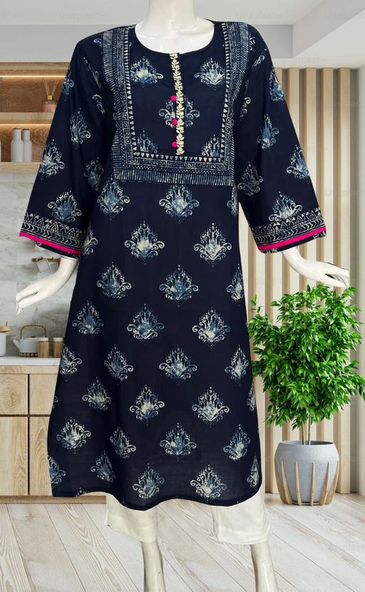 Blue Motif Jaipuri Cotton Kurti. Pure Versatile Cotton. | Laces and Frills - Laces and Frills