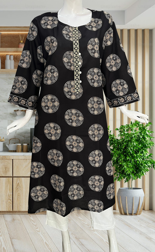 Black Ajrakh Print Jaipuri Cotton Kurti. Pure Versatile Cotton. | Laces and Frills - Laces and Frills