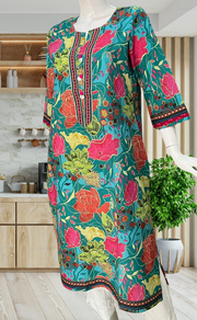 Sea Green Floral Jaipuri Cotton Kurti. Pure Versatile Cotton. | Laces and Frills - Laces and Frills