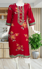 Maroon Floral Jaipuri Cotton Kurti. Pure Versatile Cotton. | Laces and Frills - Laces and Frills
