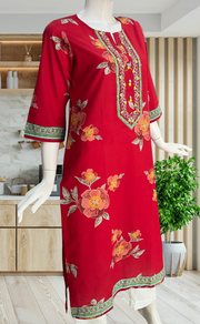 Maroon Floral Jaipuri Cotton Kurti. Pure Versatile Cotton. | Laces and Frills - Laces and Frills