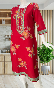 Maroon Floral Jaipuri Cotton Kurti. Pure Versatile Cotton. | Laces and Frills - Laces and Frills