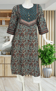 Teal Green Garden Jaipuri Cotton Kurti. Pure Versatile Cotton. | Laces and Frills - Laces and Frills