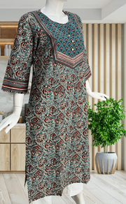 Teal Green Garden Jaipuri Cotton Kurti. Pure Versatile Cotton. | Laces and Frills - Laces and Frills