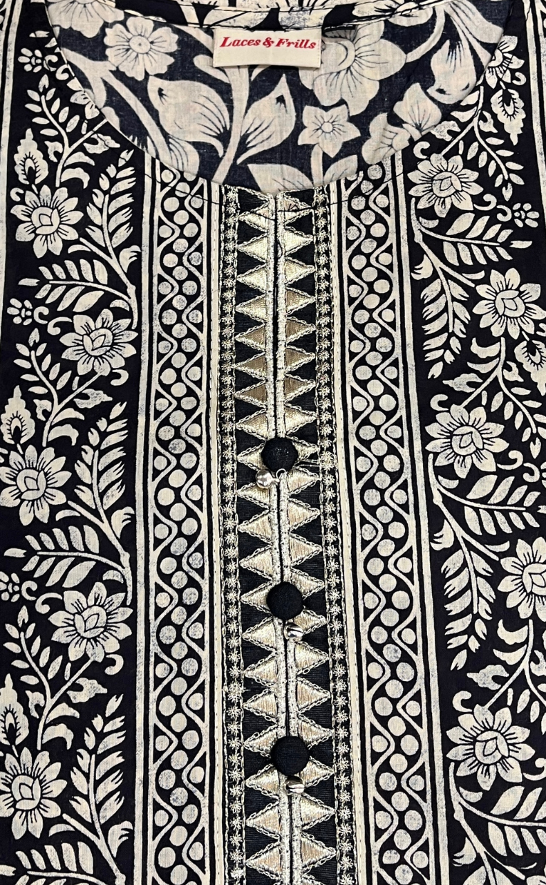 Black Garden Jaipuri Cotton Kurti. Pure Versatile Cotton. | Laces and Frills - Laces and Frills