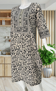 Black Garden Jaipuri Cotton Kurti. Pure Versatile Cotton. | Laces and Frills - Laces and Frills