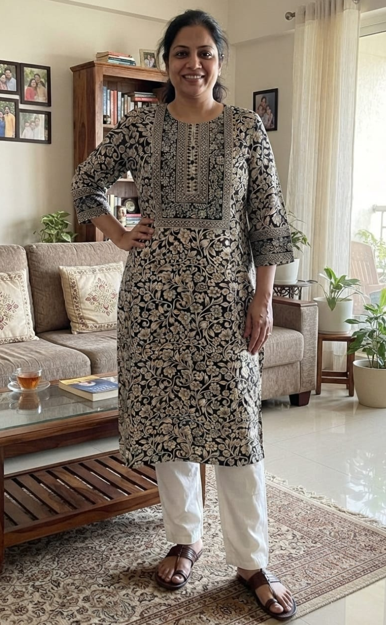 Black Garden Jaipuri Cotton Kurti. Pure Versatile Cotton. | Laces and Frills
