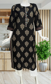 Black Floral Jaipuri Cotton Kurti. Pure Versatile Cotton. | Laces and Frills - Laces and Frills