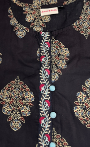 Black Floral Jaipuri Cotton Kurti. Pure Versatile Cotton. | Laces and Frills - Laces and Frills