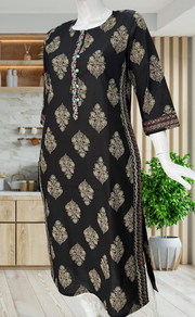 Black Floral Jaipuri Cotton Kurti. Pure Versatile Cotton. | Laces and Frills - Laces and Frills