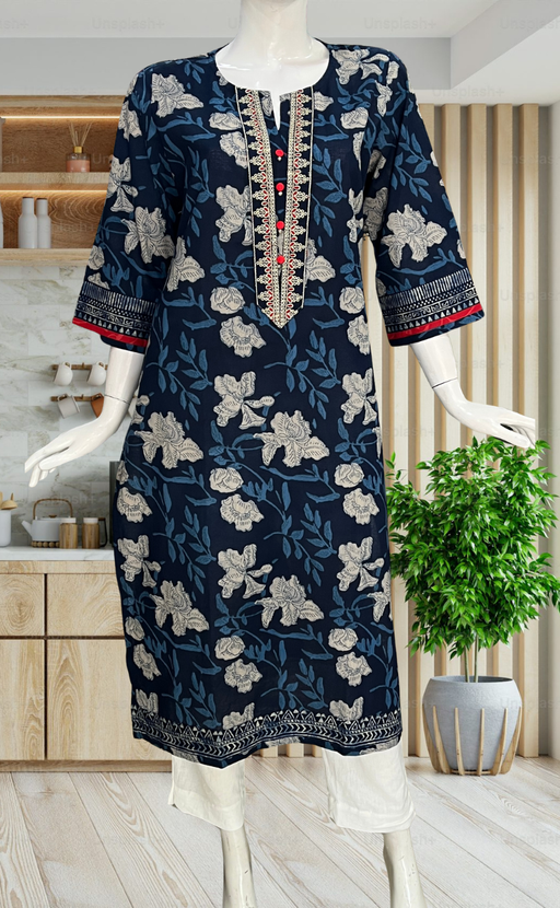 Blue Garden Jaipuri Cotton Kurti. Pure Versatile Cotton. | Laces and Frills - Laces and Frills